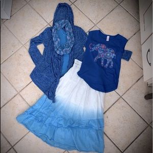 Justice 5 piece ensemble. Skirt, shirts, Girls 10